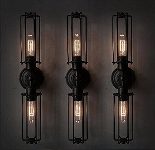 Kiven American industrial style double head mini Long shade cage metal wall sconce with plug in 1.8m black switch line bulb not included BD0233