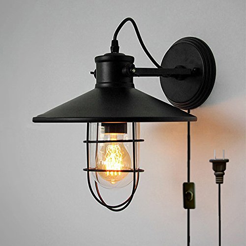 Kiven Vintage Wall Lamp Retro Edison Glass Lampshade Mini Metal Cage Sunshade Lamp Shade Classic Attic Wall Lamp Bar Hotel Bedroom 1 Light