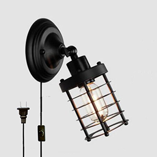 Kiven Iron Cage Wall Lamp Garden Balcony Wall Lights Outdoor Socket Plug-In Wall Sconce Lighting With On/Off Switch Cord Bulb Included (A type)