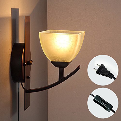 Kiven STG Lighting Class Wall Lamp  Sconces Vintage Wall Lighting Simple Style Glass Lampshade Bedside Light UL Plug-In Button Cord Bulbs Not Including