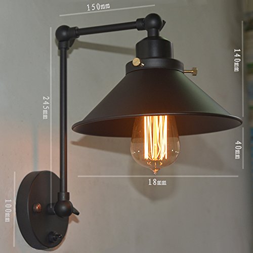 Kiven Retro Vintage Wall Lighting PlugIn Ul Listed 6 Foot Black Cord