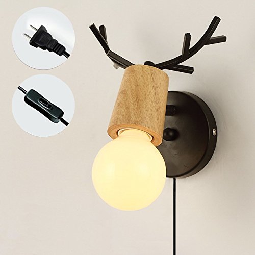 Kiven Minimalist Decoration Likable Black Little Antlers Wall Lamp Sconces  Children's Room Night Light UL Certification Plug-In Button Cord Lighting 