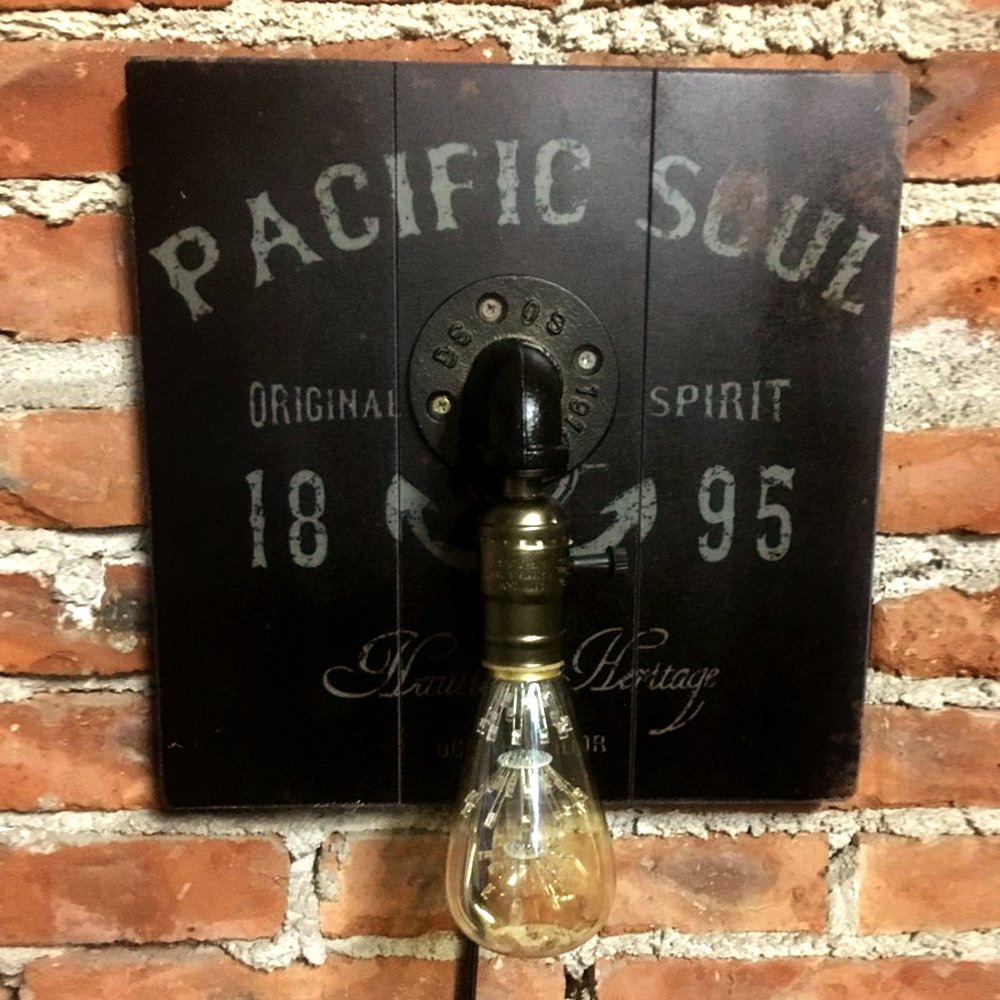 Wood Wall Lighting 11.81” Pacific Soul Black Painting Wall Hanging Wood Picture Plug-In Home Decor