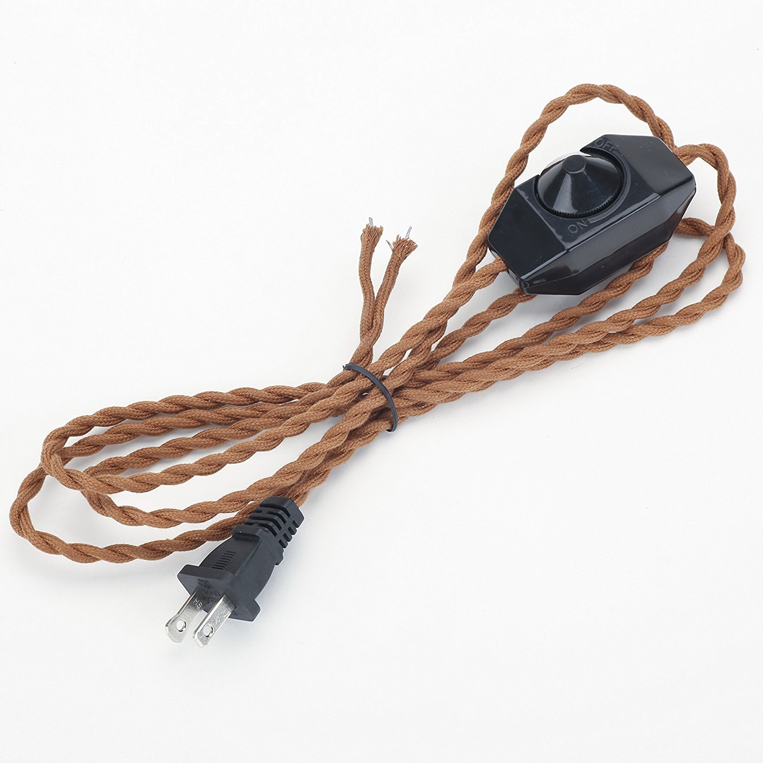 Retro Style Lamp Dimmer Weave Rope Open Wires UL Certified Dimmer Switch Cord（Brown）