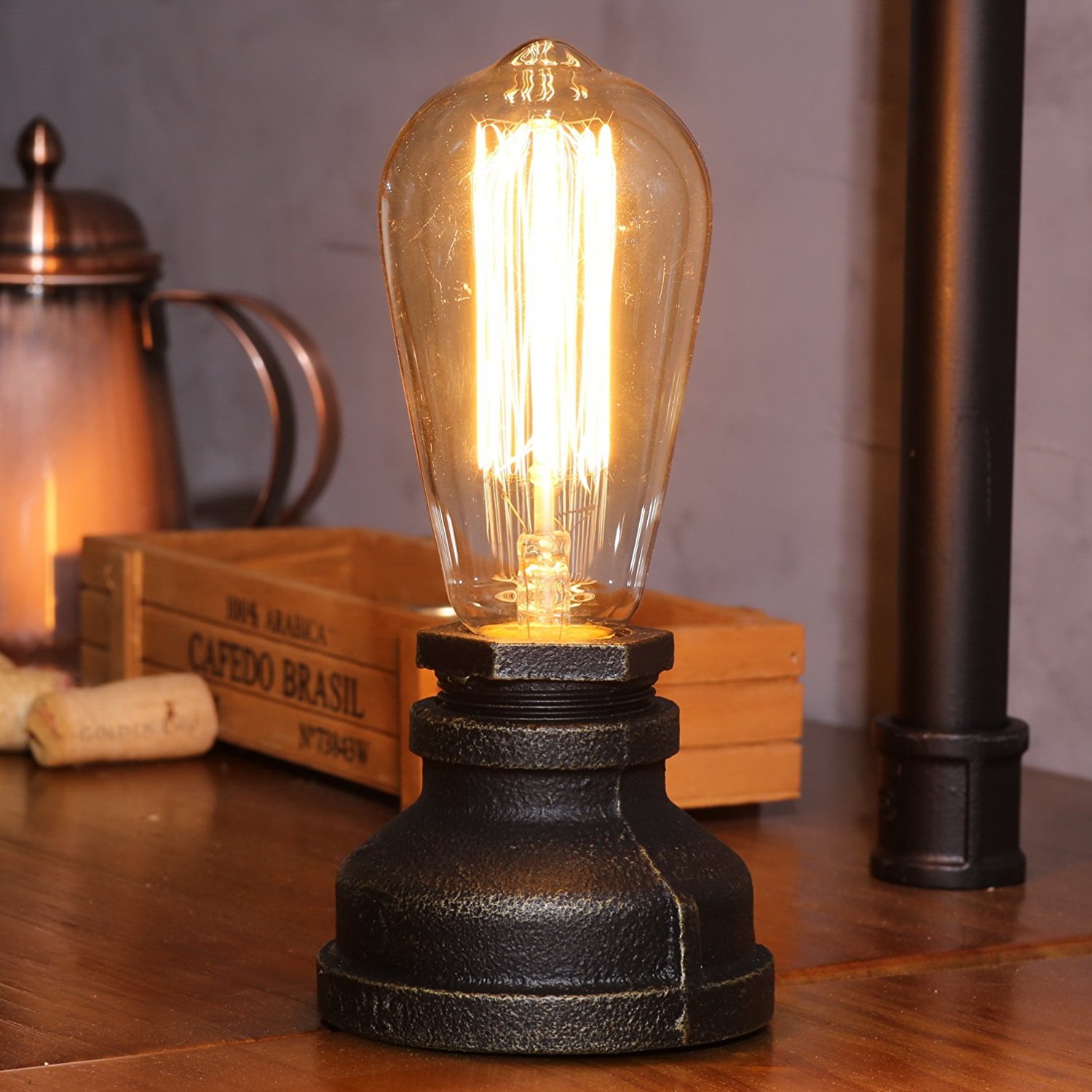 Kiven Steampunk Table Lamp UL Certification Button Switch Cord Vintage Style Desk Light E26 Iron Base Modern Antique Table Light Bulbs Not Included