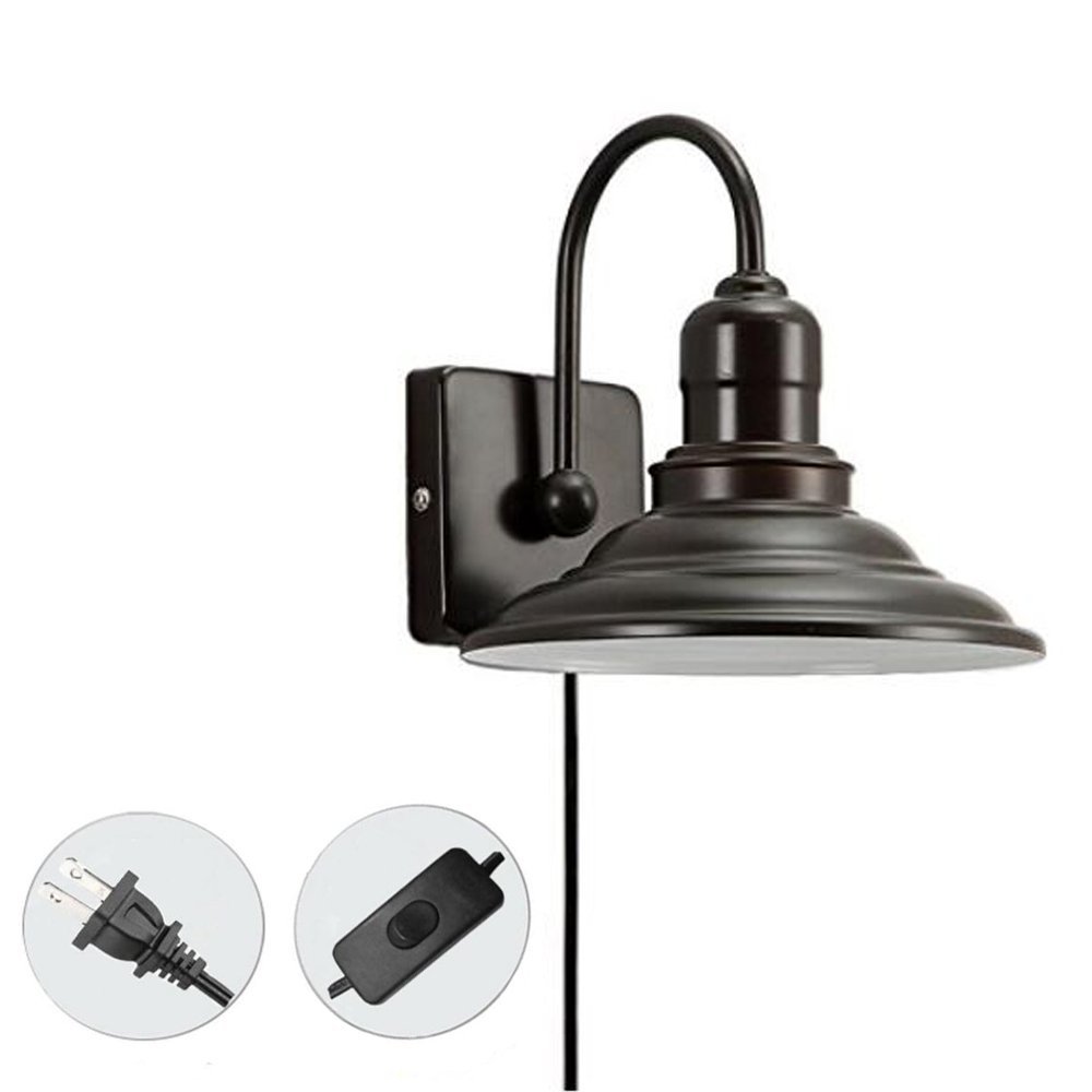 Kiven Metallic Gooseneck Wall Sconces Barn Warehouse Farmhouse Black Plug 1.8m Wire Wall Lighting,Bulb Not Included{BD0364]