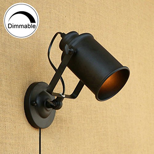 KIVEN 1-Light Wall Sconces Metal Pail Minimalist Loft Vintage Wall Lamp With UL Certified Dimmer Switch Cord Bulb Included WL-BD0213-DIM