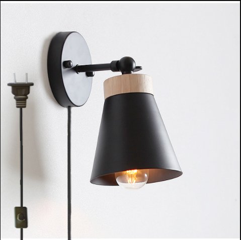 Kiven American Industrial Style Iron Wall Lamp E26 Base Plug-in UL Listed Button Switch Cord Black Bulb Not Included BD0428 