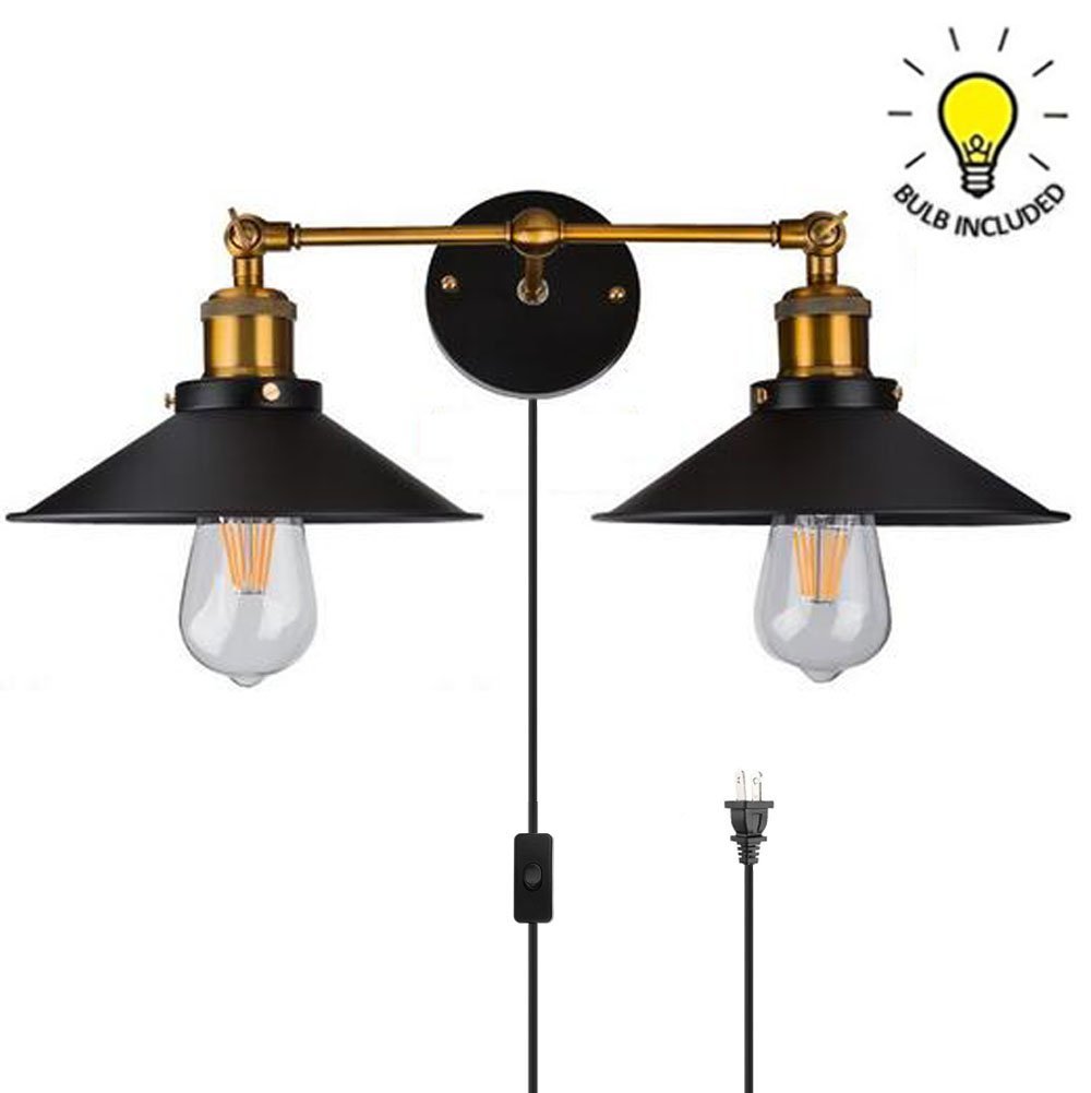 KIVEN Vintage Style 2 lights Industrial Wall Sconce One Cable Mains KIVEN Vintage Style 2 lights Industrial Wall Sconce One Cable Mains