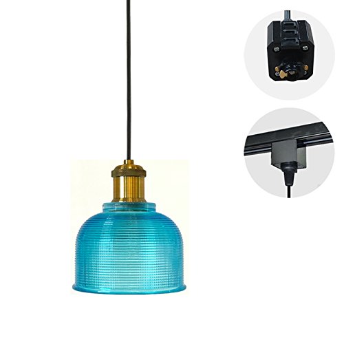 STGLIGHTING 1-Light H-type Track Lighting Handmade Sky Blue Glass Shade Pendant 4.9 Feet Cord Chandelier Decorative Bulb Not Included