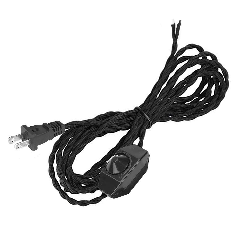 Retro Style Lamp Dimmer Weave Rope Open Wires UL Certified Dimmer Switch Cord（Black）