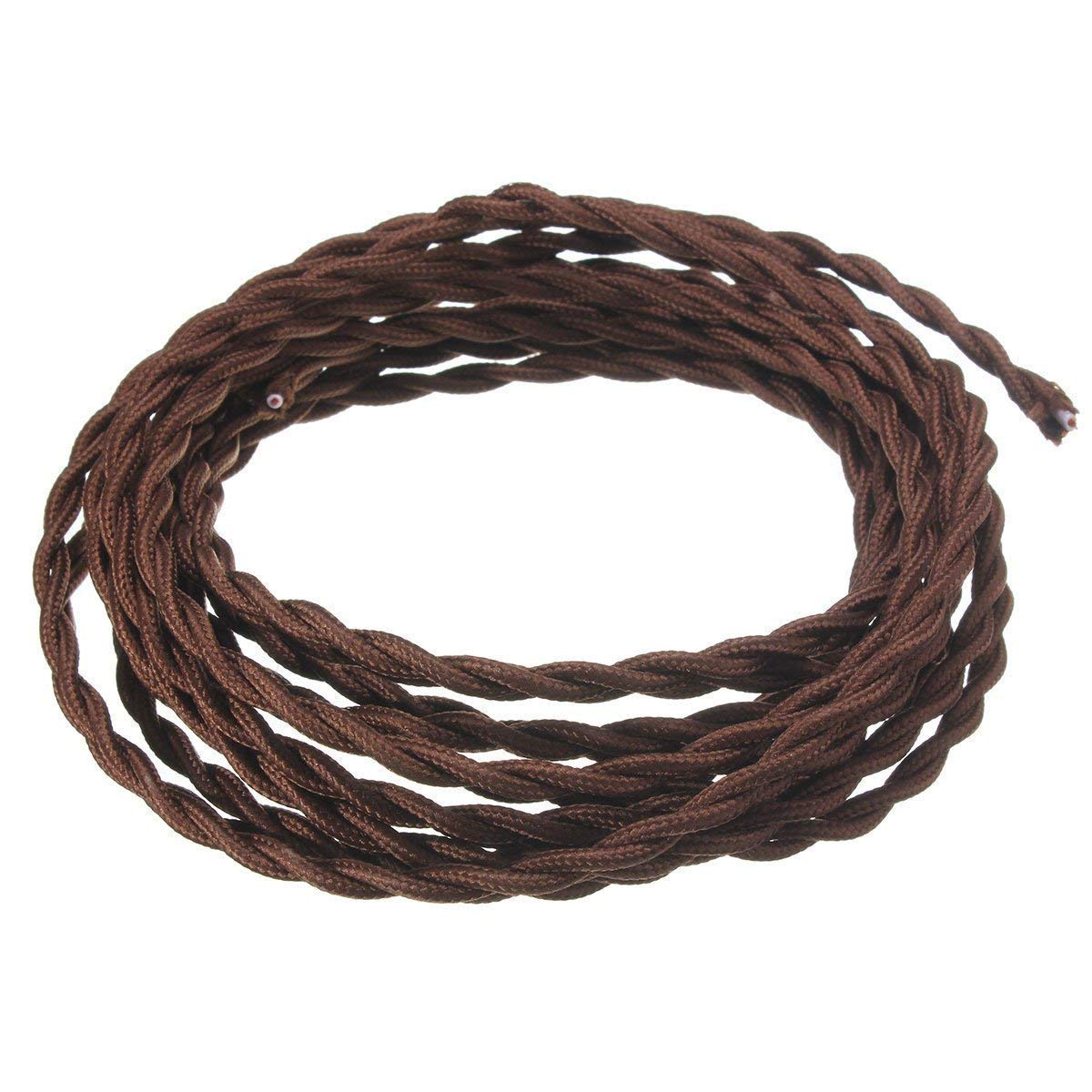 33' Retro Style Weave Rope Open Wires Antique Industrial Electrical Cord- Brown