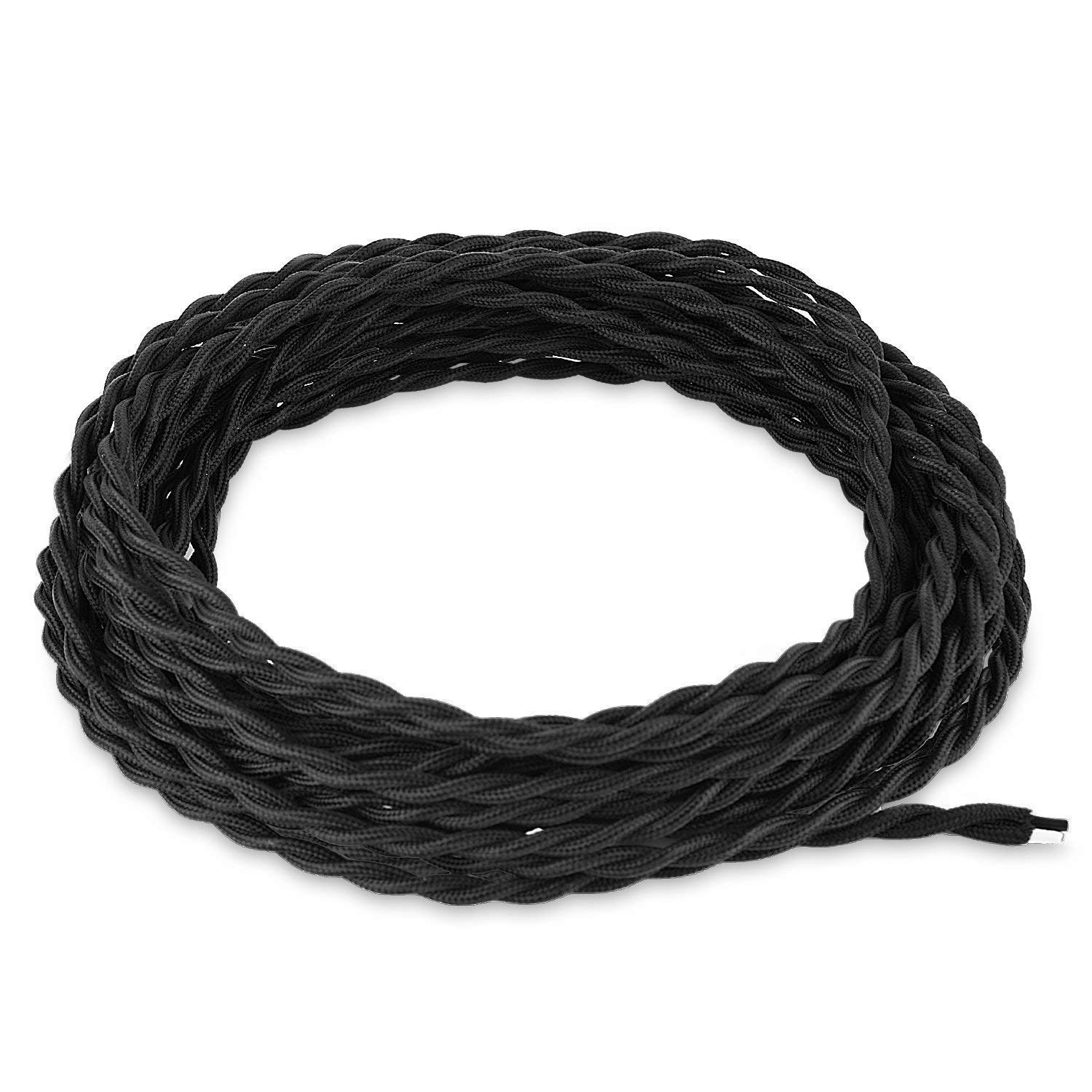 33' Retro Style Weave Rope Open Wires Antique Industrial Electrical Cord- Black