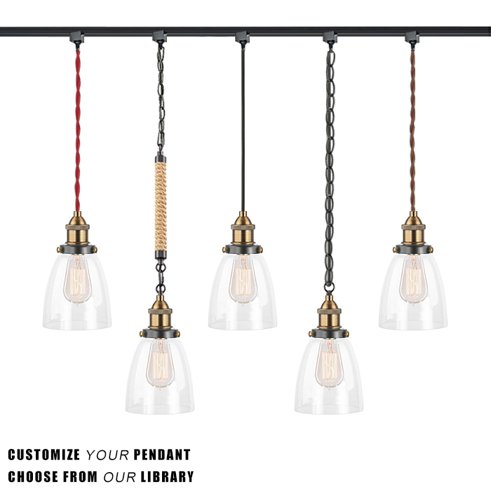 STGLIGHTING H-type Track Light Pendants 4.9 Feet Cord Restaurant Chandelier Glass Lampshade Pendant Light Industrial Factory Pendant Lamp Bulb Not Include