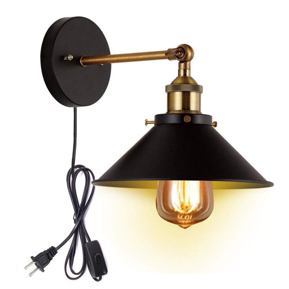 Metal Wall Sconce with 5.9ft Plug-in Button Cord Lighting Vintage Industrial Loft Style Wall Lamp For Bathroom Dining Room Kitchen Bedroom Bulb Included