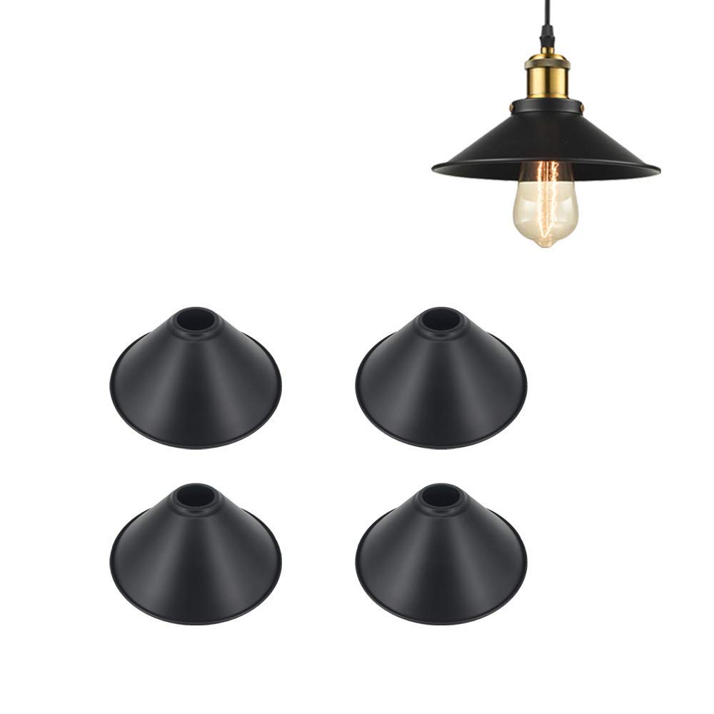 STGLIGHTING 4-Pack 8.7" Industrial Vintage Metal Bulb Guard Iron Cone Hanging Ceiling Pendant Light Holder Decorative Lamp Shade (Decorative Ring Not Included)