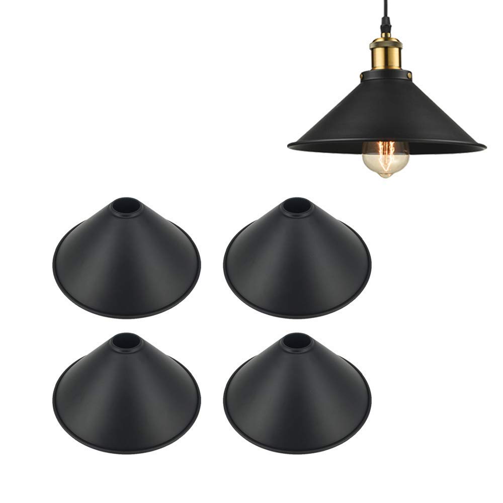 STGLIGHTING 4-Pack 10.2" Industrial Vintage Metal Bulb Guard Iron Cone Hanging Ceiling Pendant Light Holder Decorative Lamp Shade (Decorative Ring Not Included)
