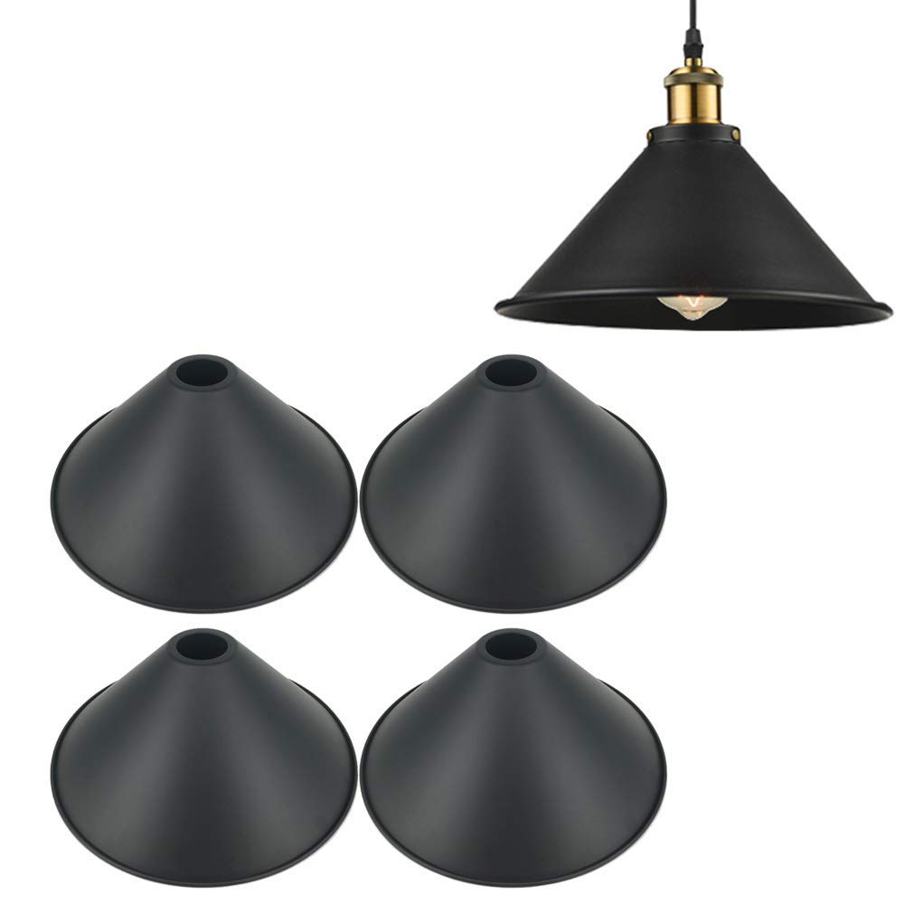 STGLIGHTING 4-Pack 11.8" Industrial Vintage Metal Bulb Guard Iron Cone Hanging Ceiling Pendant Light Holder Decorative Lamp Shade (Decorative Ring Not Included)