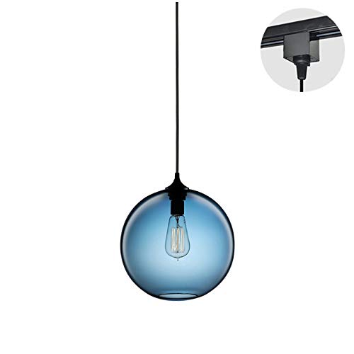 Kiven Blue Color Crystal Globe Glass Shade Pendant Light H-Type Track Light Pendants 3.2 ft Cord Loft Decorative Lights Retro Vintage Style Light Fixtures Bulbs Not Included