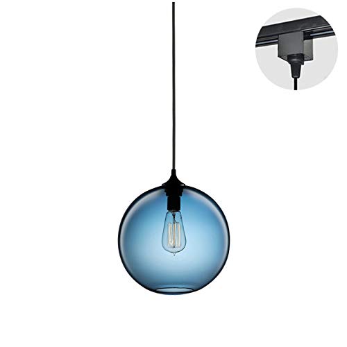 Kiven Blue Color Crystal Globe Glass Shade Pendant Light H Type Track Light Pendants 3.2 ft Cord Loft Decorative Lights Retro Vintage Style Light