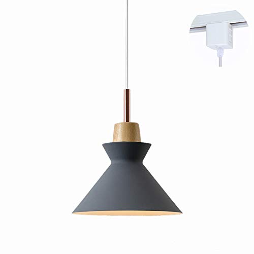 Kiven H-Type Track Light Pendants 4.9 ft Cord Dark Grey Lamp Shade Modern Creative Chandelier Aluminum Wood Base Pendant Lighting Bulb Not Included