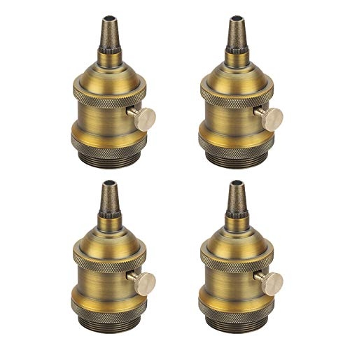 4-Pack Bronze Lamp Socket with Rotary Switch Iron Retro Style E26 Vintage Industrial Edison Pendant Light Socket Brass Finished Fixture Replacement