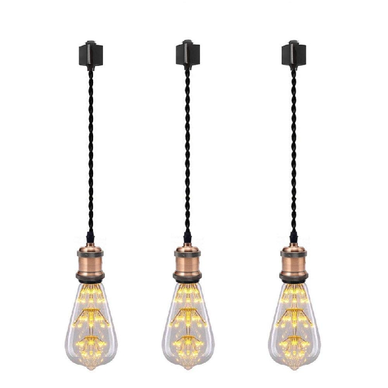3-Pack H-Track Lighting Kitchen Pendant Light -Mini Antique Brass Hanging Lamp Twisted Cloth Covered Wire with H System Track Adapter