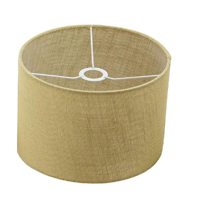 Woven Beige Burlap Drum Shades Arc Style Floor Lamps and