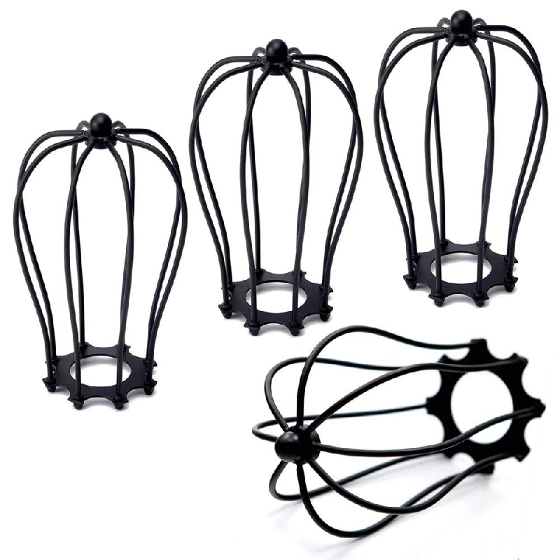 Kiven Vintage Lampshade, 4 Packs Replacement Minimalist Art Industrial Style Black Hanging Pendant Light Fixture Metal Wire Cage Lamp Guard Cylinder Lampshades for Loft Ceiling Pendant/Wall Light