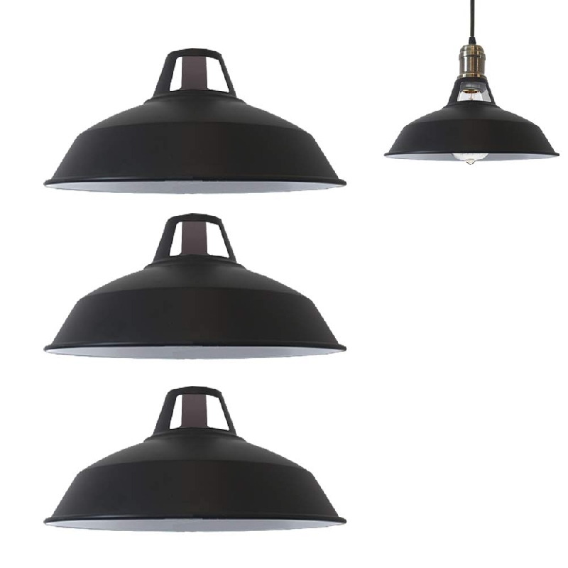 kiven STGLIGHTING 3-Pack 11" Industrial Vintage Black Metal Bulb Guard Iron Hanging Ceiling Pendant Light Holder Decorative Lampshade