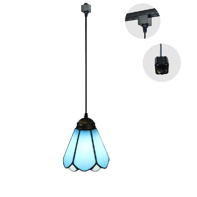 Tiffany Style Victorian 1 Light H-Type Track Pendant Fixture with 5.9-Inch Shade, Multi Colored