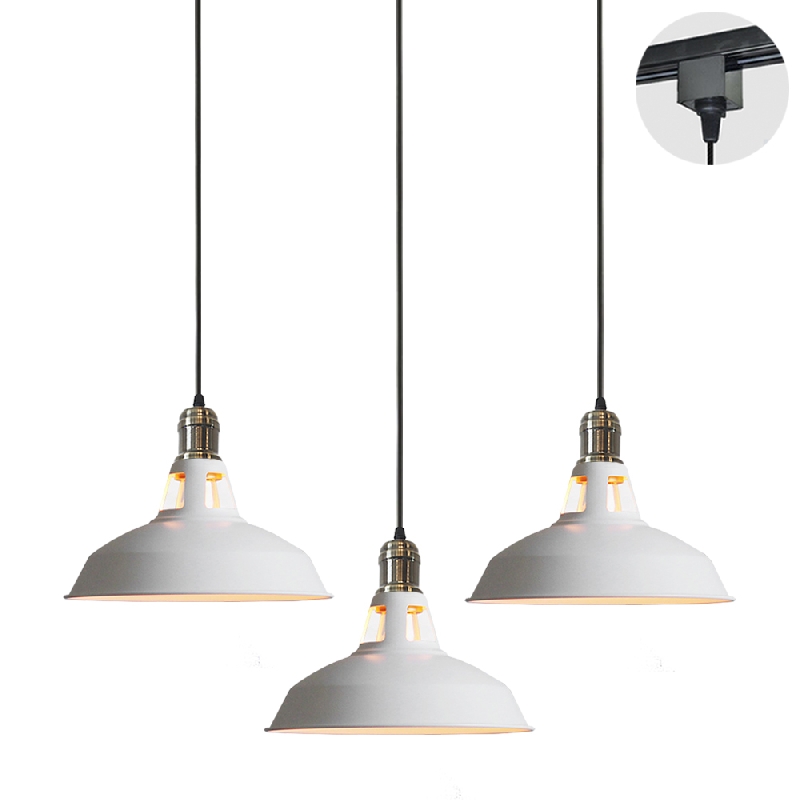 3-Pack H-Type Track Light Pendants White Lampshade Restaurant Chandelier Decorative Pendant Light Industrial Factory Pendant Lamp Bulb Not Included
