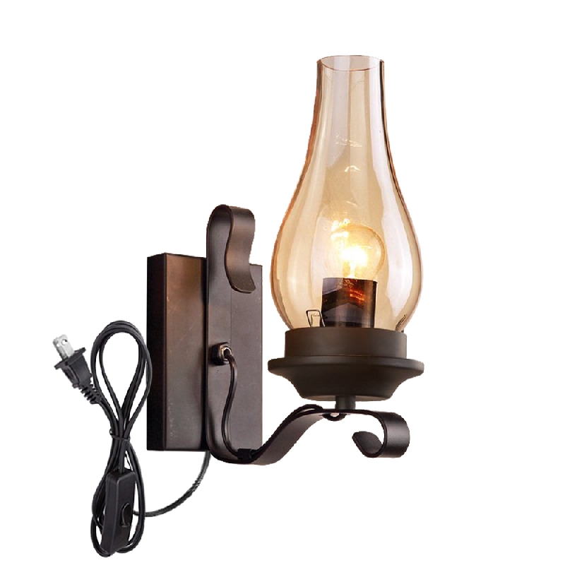 Vintage Loft Black Shell Nordic Restaurant Industry Wall Sconces E26 UL Certification Plug-in Button Switch Cord Lighting Bulb Not Included