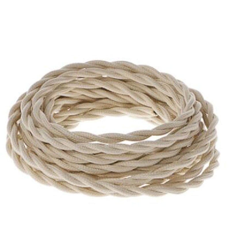 33' Retro Style Weave Rope Open Wires Antique Industrial Electrical Cord- Beige