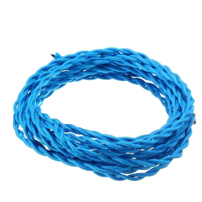 33' Retro Style Weave Rope Open Wires Antique Industrial Electrical Cord- Blue