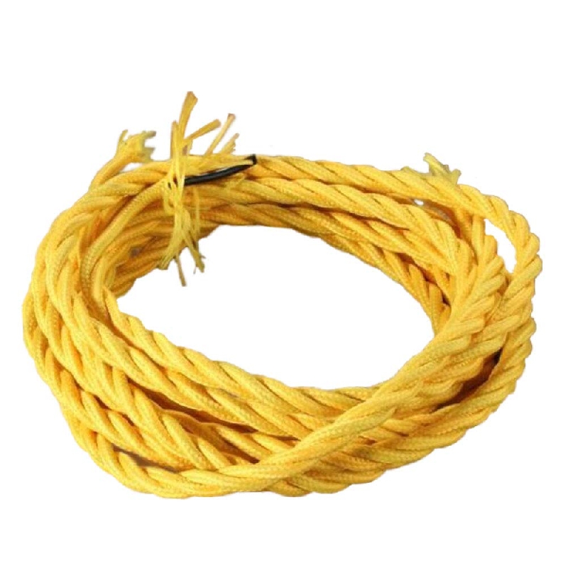 33' Retro Style Weave Rope Open Wires Antique Industrial Electrical Cord- Yellow