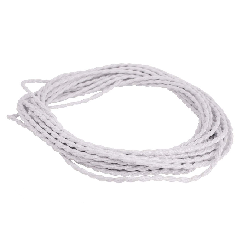 33' Retro Style Weave Rope Open Wires Antique Industrial Electrical Cord- White