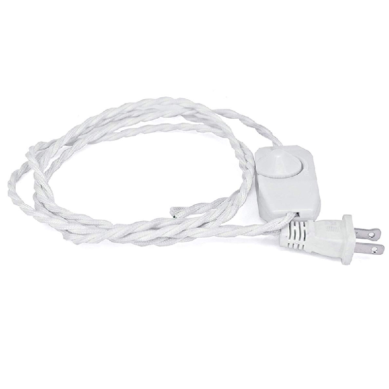Retro Style Lamp Dimmer Weave Rope Open Wires UL Certified Dimmer Switch Cord（White）