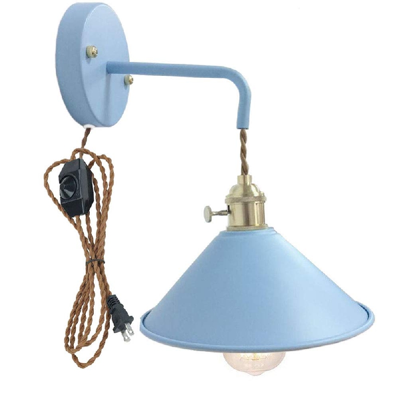 Vintage Macaron Blue Wall Lamp With 5.9ft Plug-in Dimmer Switch Twist Cord Bulb Included
