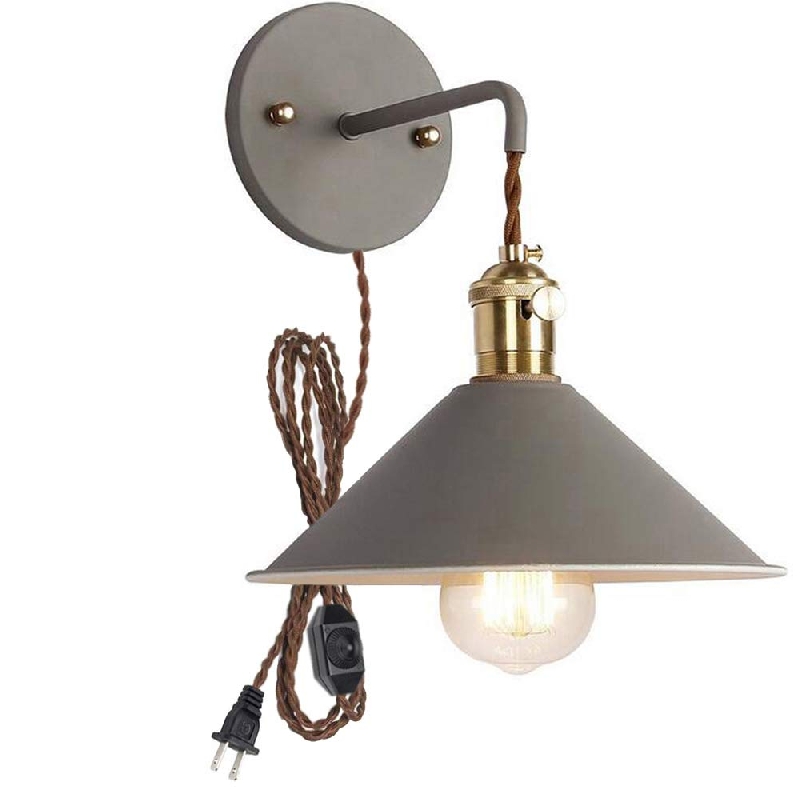 Vintage Macaron Grey Wall Lamp With 5.9ft Plug-in Dimmer Switch Twist Cord Bulb Not Included