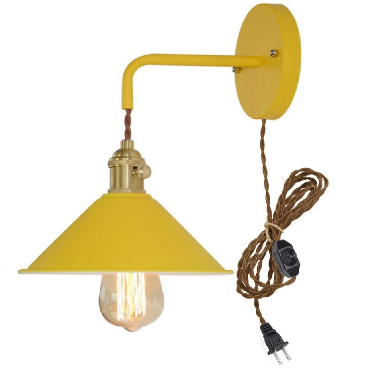 Vintage Macaron Yellow Wall Lamp With 5.9ft Plugin Dimmer Switch Twist Cord Bulb Included, Nunu