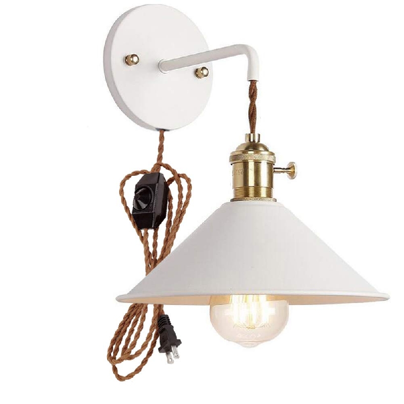 Vintage Macaron White Wall Lamp With 5.9ft Plug-in Dimmer Switch Twist Cord Bulb Included