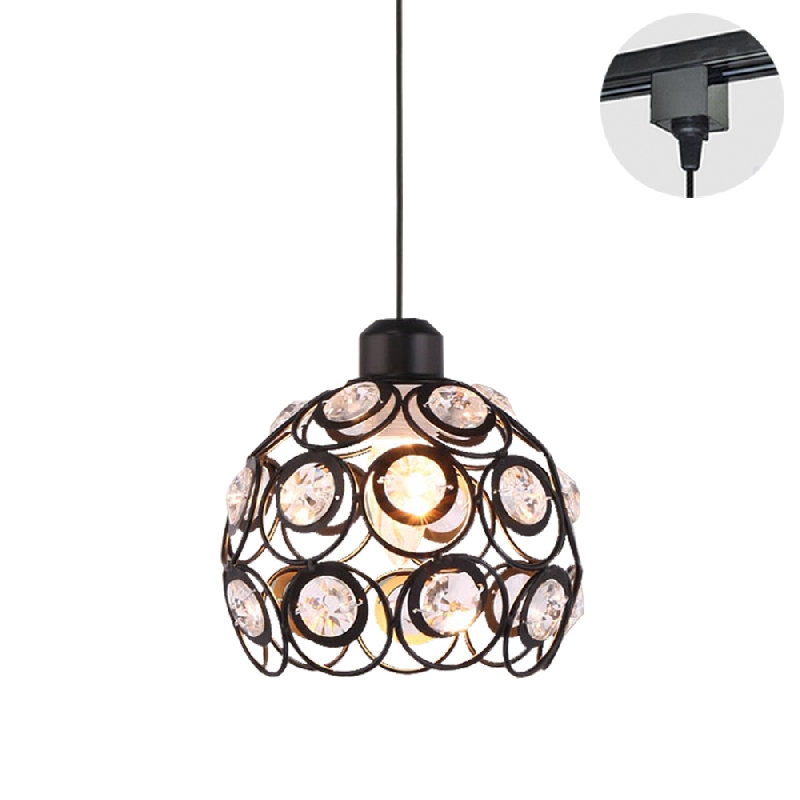 Track Light Pendants Crystal Lampshade Black Iron Cage for Restaurant Chandelier Pendant Light Bulb Not Included