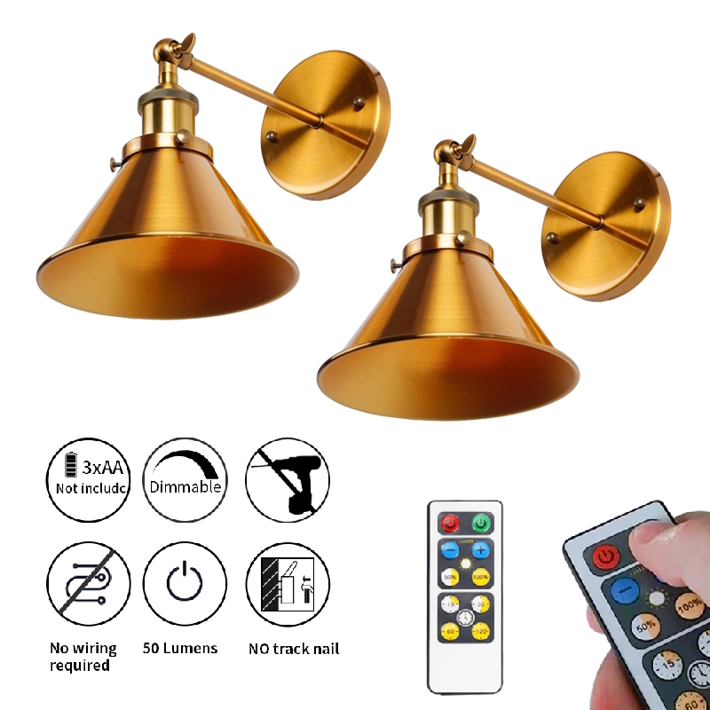 Nunulamp 2 Pack Led Battery Operated Wall Sconces Golden Copper Plating Wireless Sconce Light Fixture For Al House And Renovation Nunu Lamp Ping - Battery Powered Wall Light Fixtures