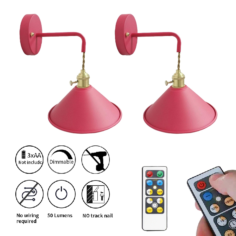 NuNulamp 2-Pack LED Battery Operated Macaron Pink Wall Sconces Wireless Wall Sconce Light Fixture for Rental house and Renovation