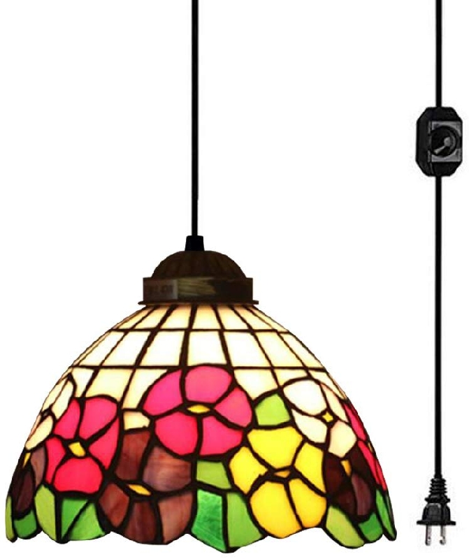 Kiven 1Light Plug in Swag Pendant Ceiling Light Tiffany Glass Shade