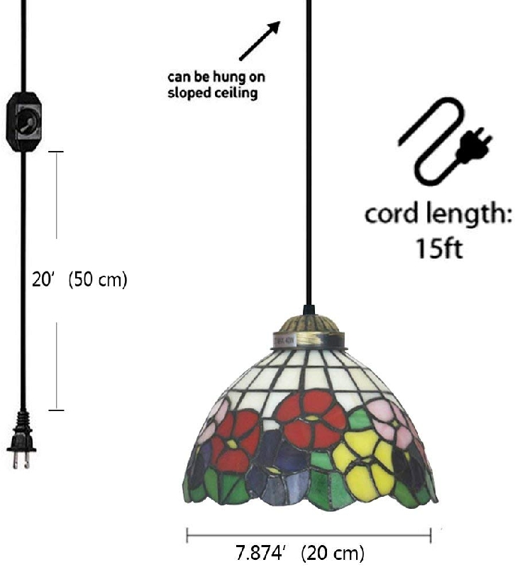 Kiven 1Light Plug in Swag Pendant Ceiling Light Tiffany Glass Shade