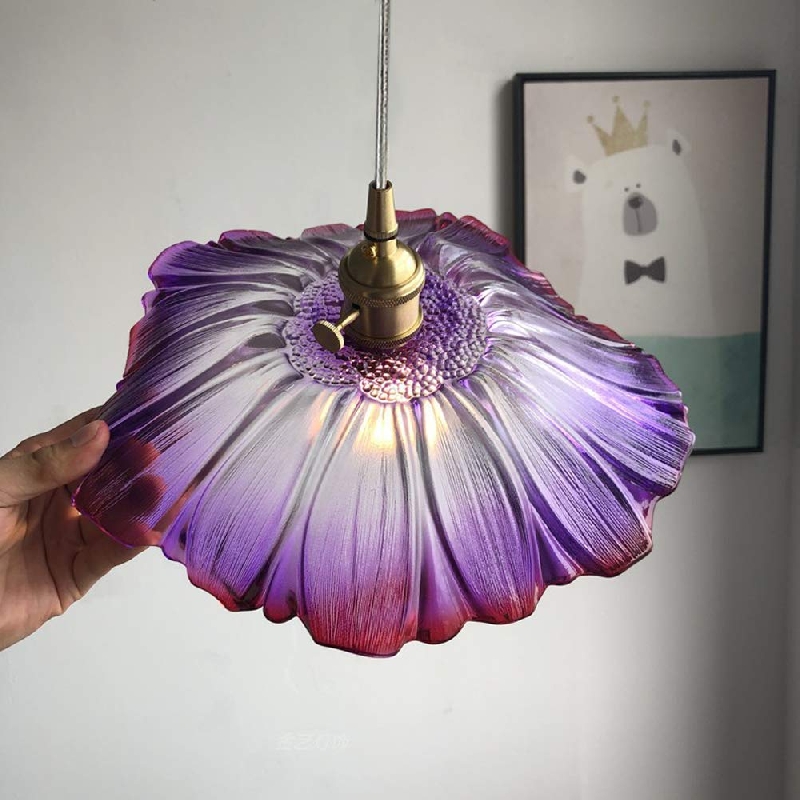 kiven STGLIGHTING Lotus Shaped Purple Glass Plug in Pendant Lighting ...