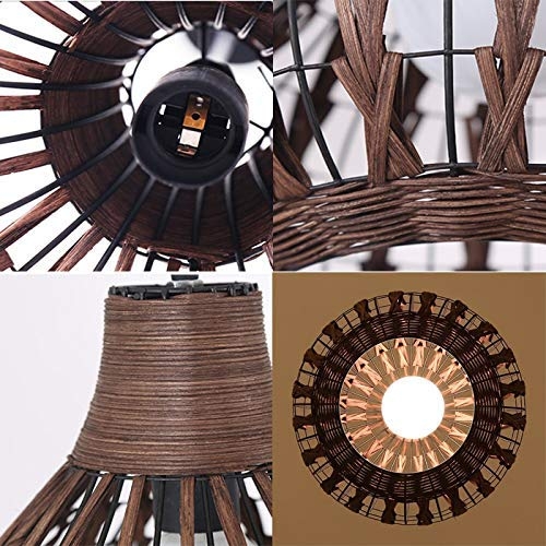 Kiven Handmade Weaving Brown Color Bamboo Rattan Chandelier Pendant Lighting Hollow Lampshade E26 with 15ft UL Listed Plug-in Dimmable Switch Cord Bulb Not Included