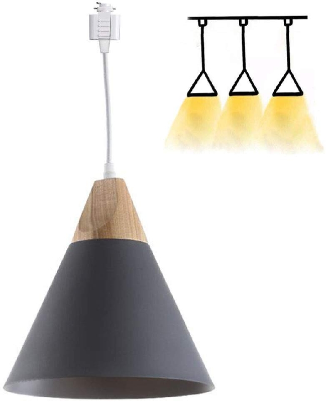 kiven H-Style Track Mount Pendant Fixture Grey Scandinavian Style Pendant Lights for Kitchen Hanging Lamp - Modern Wood and Aluminium Light